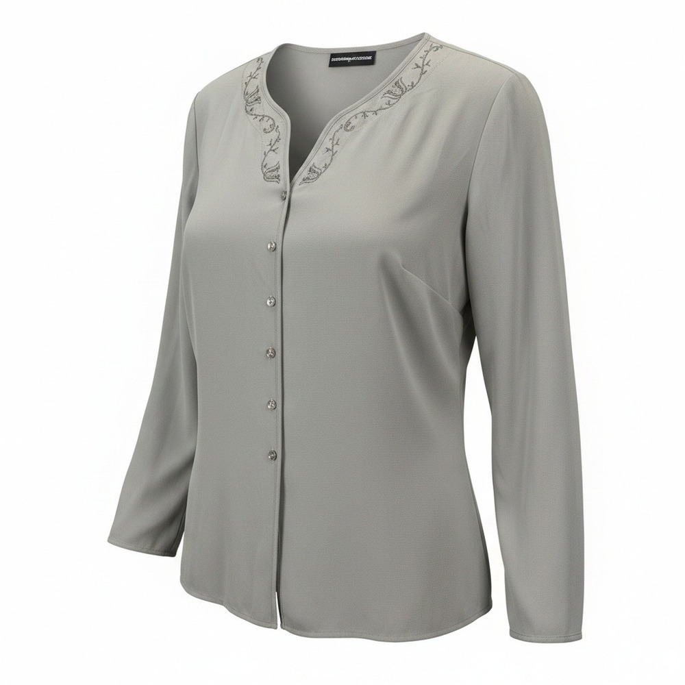 Norton McNaughton Blouse Womens 18W Sage Green Embroidered Button Front Top